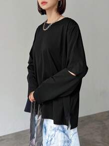 FRIFUL Camiseta ajustada de manga corte de unicolor para mujer