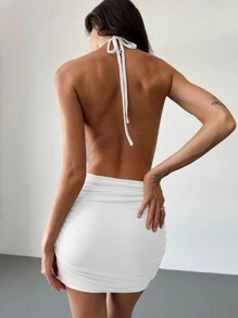 Aloruh 杏色浪漫约会之夜迷你垂坠紧身连衣裙，适合年轻女士度假 - 白色 - 查看 2