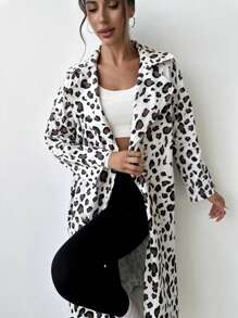 SHEIN Privé Women's Autumn/Winter Fashionable Simple Leopard Print Loose Long Coat