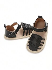 Summer Leather Hollow Design Plain Color Series Infant/Toddler Breathable Comfortable Sandals And Slippers - Black - View 7