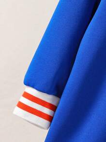 Robe à capuche rayée et décontractée pour bébé fille avec éléments anglais, tenue d'hiver chaude - Bleu azur - Voir 5