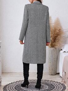 SHEIN LUNE 1pc Casual Single-Breasted Long Sleeve Textured Woolen Coat, Autumn/Winter