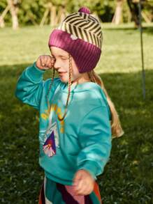 SHEIN Hanorac cu glugă cu model de munte în aer liber, potrivit pentru ieșiri, camping și fotografie de oraș