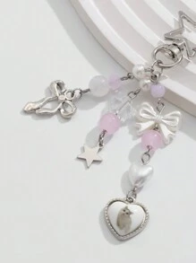ROMWE Kawaii 1pc Cute Cat Bow-Knot Star Crystal Tassel Keychain, Bag Charm Valentines - Silver - View 2