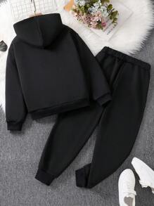2 Stücke/Set Tween-Mädchen Set aus Kapuzen-Sweatshirt mit Schmetterlings-Patches und Jogginghose