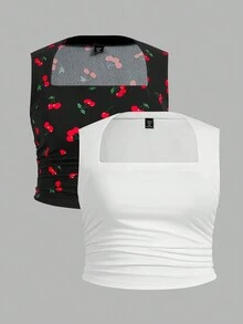 Áo tank top ngắn ôm dáng đa năng dành cho nữ cỡ lớn Cherry Casual, thích hợp cho mùa hè. - Nhiều màu - Xem 1