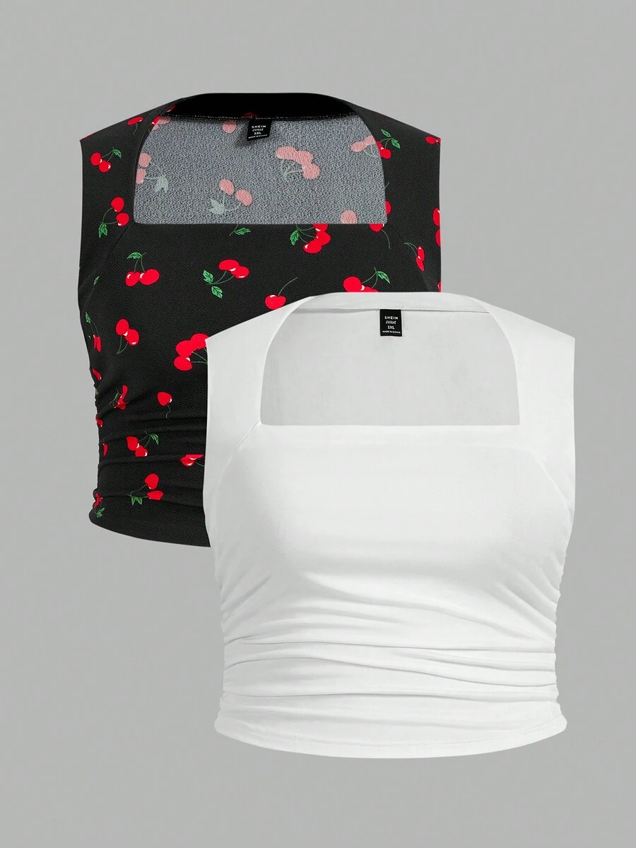 Áo tank top ngắn ôm dáng đa năng dành cho nữ cỡ lớn Cherry Casual, thích hợp cho mùa hè. - Nhiều màu - Xem 1