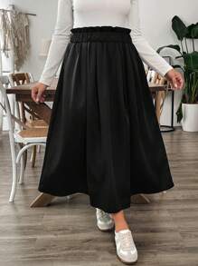 SHEIN Essnce Falda larga negra con bolsillo y dobladillo en A para mujeres talla grande, ropa de otoño, ropa informal para ir a trabajar, escuela u ocasiones casuales, nueva moda para el otoño - Negro - Ver 4
