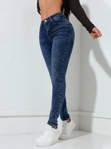 Flexra 前扣简约多口袋休闲牛仔裤 - 深色水洗藍 - 查看 5