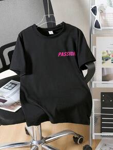 Girls' Graphic Print Crew Neck Short Sleeve T-Shirt - Black - View 2