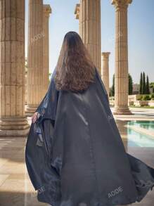 Chaqueta de manga murciélago con flecos y abierta al frente de moda femenina bordada con cuentas y lentejuelas
