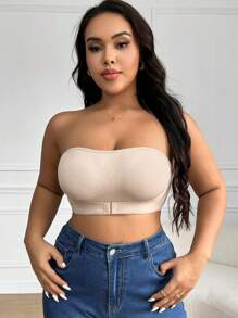 夏季无肩带防滑隐形无肩带无痕大码文胸裹胸1件 - 杏色 - 查看 7