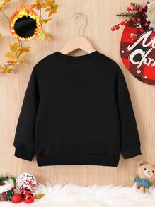 1pc Young Boy Fashionable Casual Christmas Tree & Letter Print Fleece Sweatshirt, Suitable For Family Christmas Party (5 Pieces Are Sold Separately) - Black - View 2