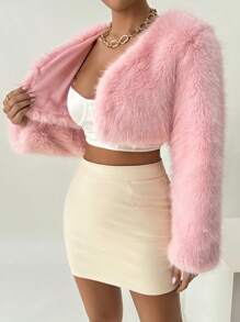 Allurite Áo khoác ngắn tay màu hồng cổ chữ V dài tay thanh lịch và quyến rũ dành cho nữ - Màu Hồng baby - Xem 5