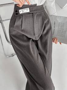 Mulvari Quần ống đứng công sở giản dị có túi cài nút dành cho nữ, hoàn hảo cho công sở/công việc/tiệc cocktail/đám cưới/hàng ngày/tốt nghiệp - Xám - Xem 9