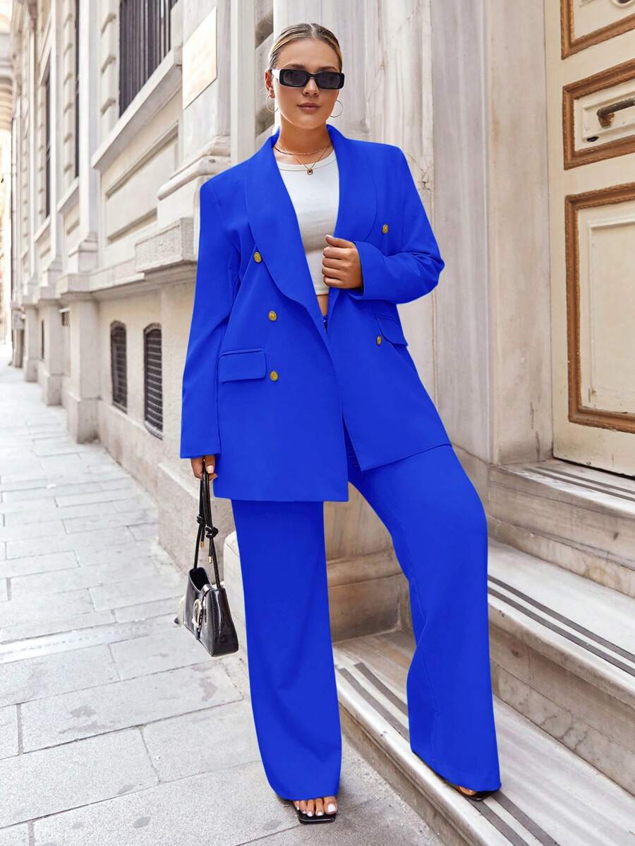 EURMUSE 大碼青果領雙排釦西裝外套和褲子