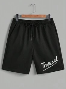Manfinity Hypemode Conjunto de camisa de cargo de unicolor casual de verano y pantalones cortos con estampado de letras para hombre