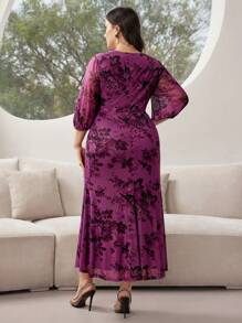 Modelyn Plus Floral Print Twist Front Lantern Sleeve Dress For Summer