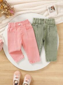 Baby Girls' Solid Woven Denim Pants Set - Multicolor - View 3