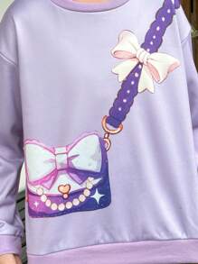 SHEIN 2pcs/Set Girls' Purple Floral Print Hoodie Sweatshirt And Pants Set - Purple - View 6