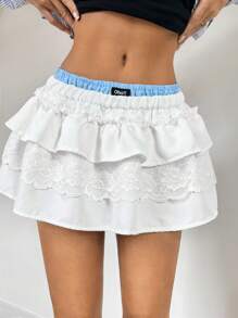 SHEIN Essnce 女式迷你蛋糕裙，夏季 - 白色 - 查看 4