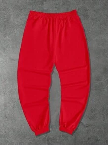 Manfinity EMRG Plus Size Men's Letter Print Drawstring Waist Sweatpants - Red - View 2