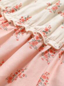 Cozy Pixies 女宝宝夏季休闲花卉图案拼色蝴蝶结装饰吊带背心裙 - 粉色 - 查看 3