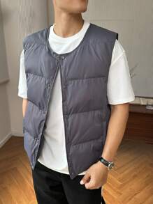Manfinity Hypemode Men's Casual Solid Color Button Front Vest, Autumn/Winter