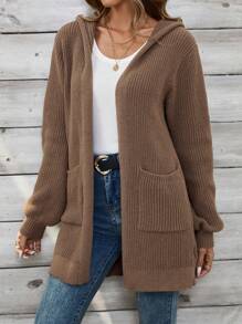 EMERY ROSE 女士连帽中长款开衫，秋冬开衫 - 棕色 - 查看 3