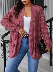 SHEIN Essnce 大码春秋休闲夹克带双口袋 - 紅色 - 查看 6