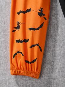 SHEIN Teen Girl Elastic Waist Halloween Bat Printed Sweatpants With Color Block Design, Spring Autumn Clothes, For Halloween Party - Multicolor - View 7