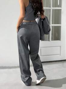 SHEIN EZwear 3pcs/Set Solid Grey Suit Blazer Jacket, Vest And Pants