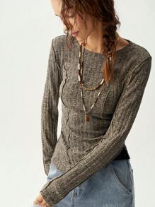 Bohemela Women Slim Fit Knitted Long Sleeve T-Shirt For Vacation