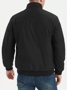 Manfinity Homme Abrigo acolchado casual de unicolor con cuello alto para hombres, abrigo de invierno cálido de peluche negro para el invierno