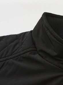 Manfinity Homme Abrigo acolchado casual de unicolor con cuello alto para hombres, abrigo de invierno cálido de peluche negro para el invierno