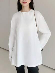 EastFlair Women's Casual Plain Side Button T-Shirt, Spring And Autumn