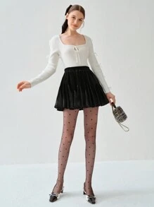 Enchnt Spring/Winter Women's Romantic Gorgeous Black Velvet Elastic Pleated Fashionable Cute Mini Skirt,Sweet&Elegant Princess Outfit For Valentine's Day&Christmas Party&New Years&Birthday&Holiday &Sweet Date Night&Daily Commuting