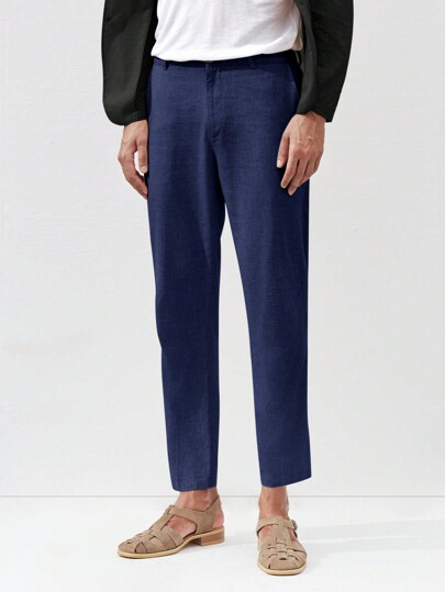 AKNOTIC Men's Linen "Old Money Style" Woven Business Casual Bamboo Knot Linen Tapered Pants For Summer