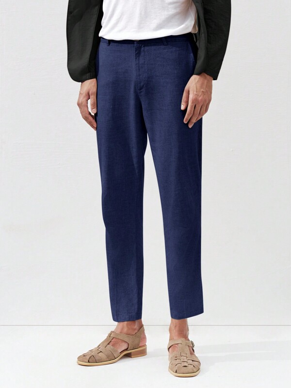 AKNOTIC Men's Linen "Old Money Style" Woven Business Casual Bamboo Knot Linen Tapered Pants For Summer
