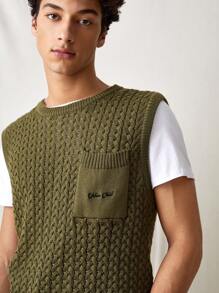 Manfinity VCAY Men's Knitted Casual Loose Fit Drop Shoulder Sleeveless Sweater Vest, For Fall Winter