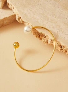 Anewsta Brazalete suave de parches con cuentas de vidrio chapado en oro de 18K pre