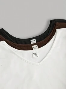 SHEIN Teen Girl Buy 1 Get 2 Free 3pcs/Set Black, White, Brown Casual Reversible Thermal Lined Warm Long Sleeve Fitted Cropped T-Shirts, Fall Top - Multicolor - View 13