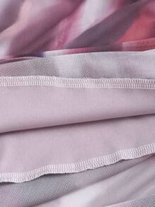 Sweetra Spring Autumn Fashion Tie Dye Mesh Asymmetric Dress - Multicolor - View 5