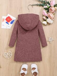 Cute Cartoon Cat Pattern Knitted Hooded Long Sleeve Dress For Baby Girl - Coral Pink - View 2