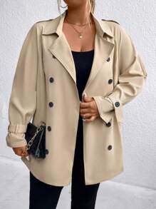 SHEIN LUNE Große Größen Trenchcoat mit Kragen, Knöpfen und Langarm, lässig