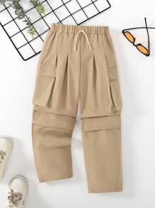 SHEIN Young Girls Casual Hooded Padded Jacket With Fuzzy Collar, Letter & Tie Dye Print, Warm Winter Outerwear - Khaki - View 1