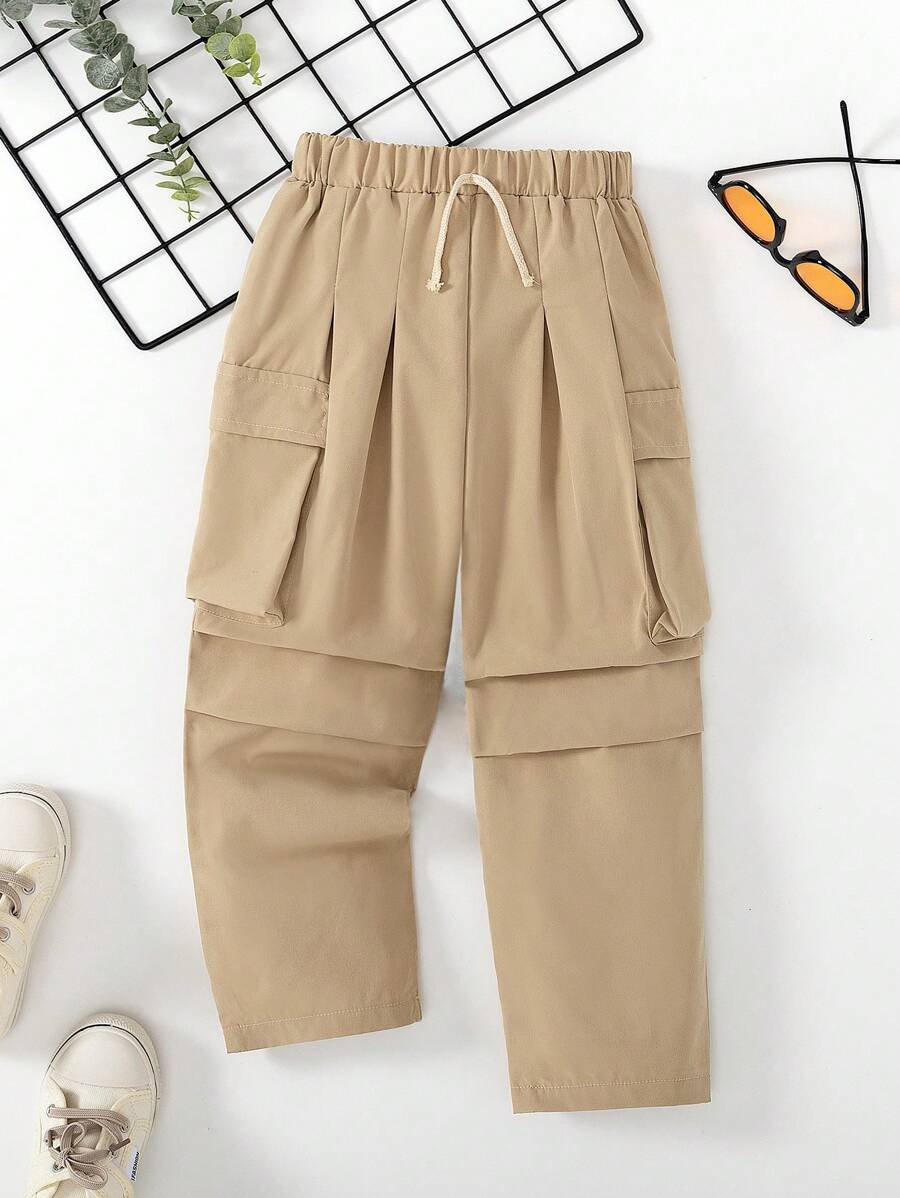 SHEIN Young Girls Casual Hooded Padded Jacket With Fuzzy Collar, Letter & Tie Dye Print, Warm Winter Outerwear - Khaki - View 1