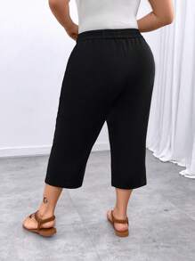 SHEIN LUNE Schmale Lässig Streetwear Mode Hose mit Knopfverschluss in Große Größen, 7/8 Länge - Schwarz - Übersicht 2