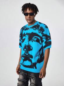 Manfinity Roghcode ملابس علوية كنتور محبوكة بأكمام قصيرة بطبعة صباغة الربط - متعدد الألوان - مشاهدة 5