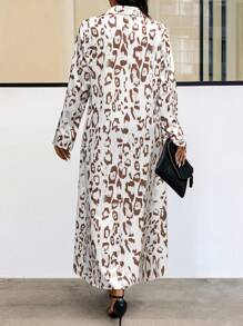 EMERY ROSE 随机印花加大码全印花正面纽扣休闲长袖连衣裙超长款女装